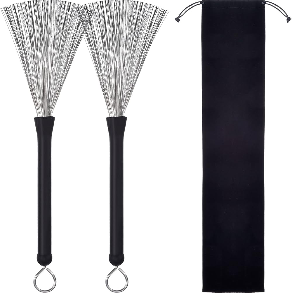 Pangda 1 Pair Drum Brushes Retractable Wire Brushes with Rubber Handles