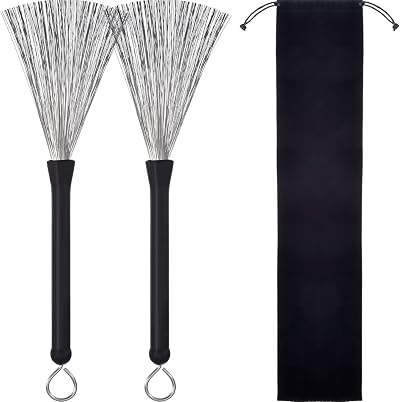 Pangda 1 Pair Drum Brushes Retractable Wire Brushes with Rubber Handles