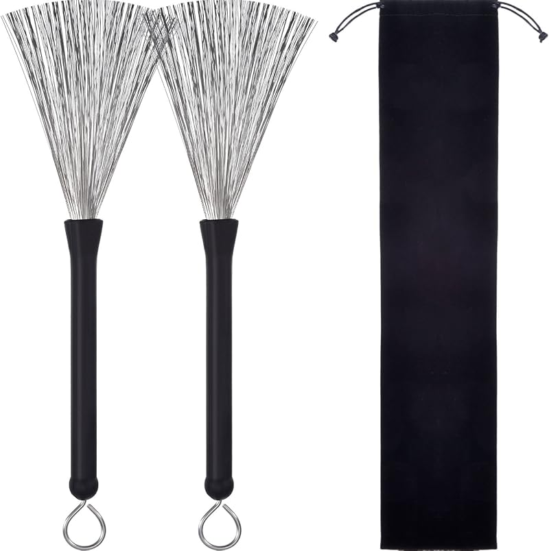 Pangda 1 Pair Drum Brushes Retractable Wire Brushes with Rubber Handles