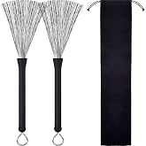 Pangda 1 Pair Drum Brushes Retractable Wire Drum Brushes with Rubber Handle | Drum Accessories,Comfortable Rubber Handle, Wire Bristles, Retractable,Durable for Use,Black Velvet Drawstring Bag
