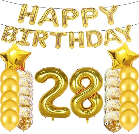 Amazon スイート28歳の誕生日デコレーション パーティー用品 ゴールド数字28バルーン 28歳のホイルマイラーバルーン ラテックスバルーン 装飾 女の子 女性 男性 写真撮影用小道具 風船 バルーン おもちゃ