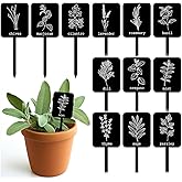 Whaline 24Pcs Acrylic Plant Label Signs 12 Styles Garden Herb Markers Plant Stake Tags Black Waterproof Tags with Herb Names for Nursery Indoor Outdoor Garden Decoration
