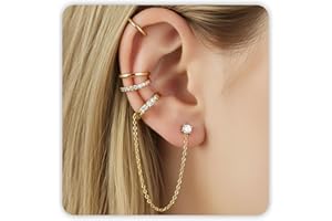 PEALICIOUS Ear Cuff Earrings for Women, Gold Chain Earrings with Ear Cuffs Non Piercing, Stackable Fake Piercings Ear Clips Jewelry Clip on Cartilage Helix as Daughter Earcuff Birthday Gifts