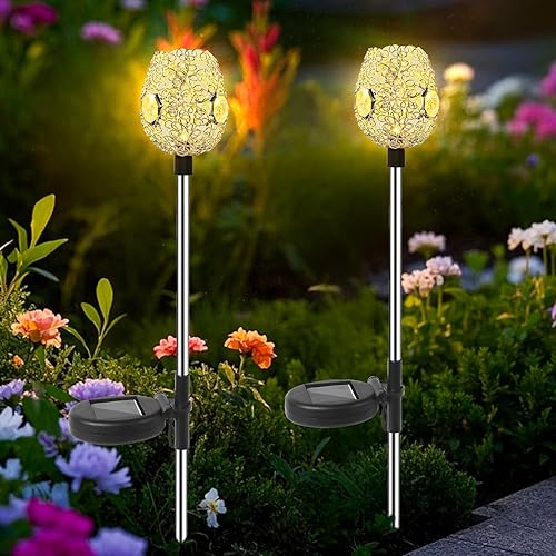 Solar Lights Outdoor Garden Decor :LED Garden Stake Wire Ball Lights for Pathway Patio Lawn Yard Ground Wedding Party Christmas Decoration-2 Pack Warm White