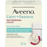 Aveeno Calm + Restore Age Renewal Cream, Oat, Niacinamide, Natural Retinol Alternative, Anti Aging Dry Skin Moisturizer, Frag