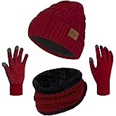 Loritta 3-Pieces Winter Hat Neck Warmer Touchscreen Gloves Set Knit Thick Scarf Beanie Hats Scarves Set Gifts for Women