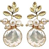 Pearl Earrings with 18k Gold Life Tree, 925 Sterling Needle & Baroque Pearl Drop Earrings for Women