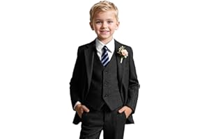 ACAMZ Suits for Boys Tweed Herringbone 5 Piece Toddler Kids Wedding Outfit Teen Boy Blazer Vest Pant Suit Tuxedo Set with Shirt Tie