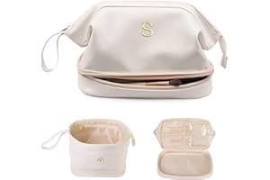 Vogewood Personalized Gifts, Initial Makeup Bag, Personalized Double Layer Cosmetic Bag with Makeup Brush Organizer, Large Capacity PU Leather Travel Toiletry Bag Bride Gifts, Bridal Party Gifts