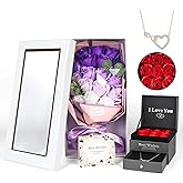 Rose Bouquet Rosas Eternas Preserved Rose Bouquet 18 Flower Bouquet with Beautiful Love Necklace, Unique Gift for Birthday, Valentine's Day, Mother's Day, Thanksgiving, Christmas, Anniversary