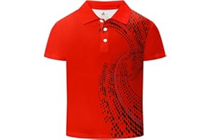 DEKOMERE Boys Printed Polo Shirt Short Sleeve Stylish Moisture Wicking UPF 30+ Performance Golf Shirts 7-16 Years