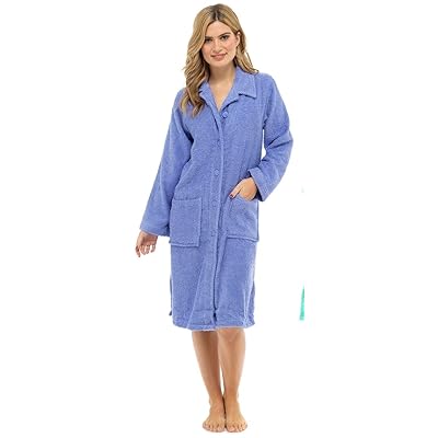 Ladies Pure Cotton Button Through Towelling Dressing Dominican Republic |  Ubuy