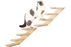 PELUOMOZ Cat Climbing Shelves Wall Mounted 2PCS Four Steps Reversible Left & Right Direction, Cat Shelf Stairway for Wall with Jute Scratching Ladder Shelves Pet Furniture for Perch Sleeping