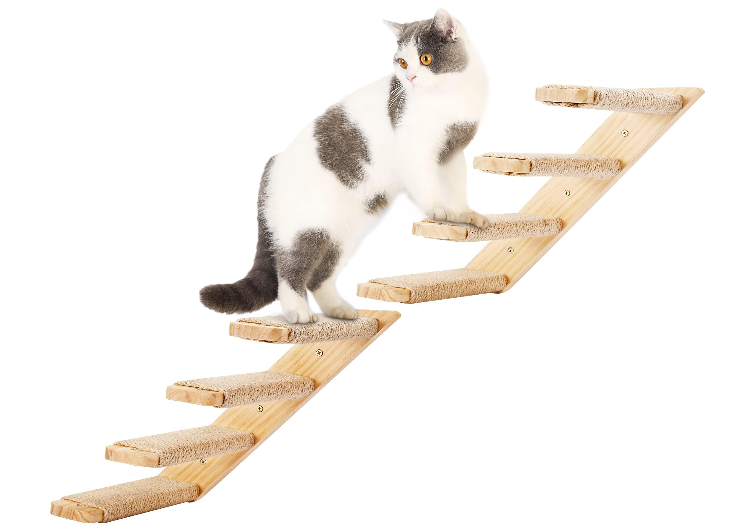 Photo 1 of PELUOMOZ Cat Climbing Shelves Wall Mounted 2PCS Four Steps Reversible Left & Right Direction, Cat Shelf Stairway for Wall with Jute Scratching Ladder Shelves Pet Furniture for Perch Sleeping
