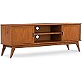 SIMPLIHOME Draper Solid Hardwood 72 inch Wide Mid Century Modern TV Media Stand in Teak Brown for TVs up to 80 inches for The Living Room and Entertainment Center