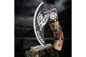 Edgelandknives® Multipurpose Viking Pizza Axe with Sheath, Viking Butcher Axe, Viking Pizza Cutter Axe - Burned Wood Handle & Heavy Duty Viking Skull Head - Perfect for Cutting Pizza, Meat, Vegetables