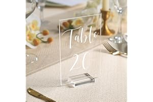 UNIQOOO Acrylic Wedding Table Number 1-20 with Stand | 4x6 inch Printed Calligraphy, Sign and Holder | Perfect for Wedding, R