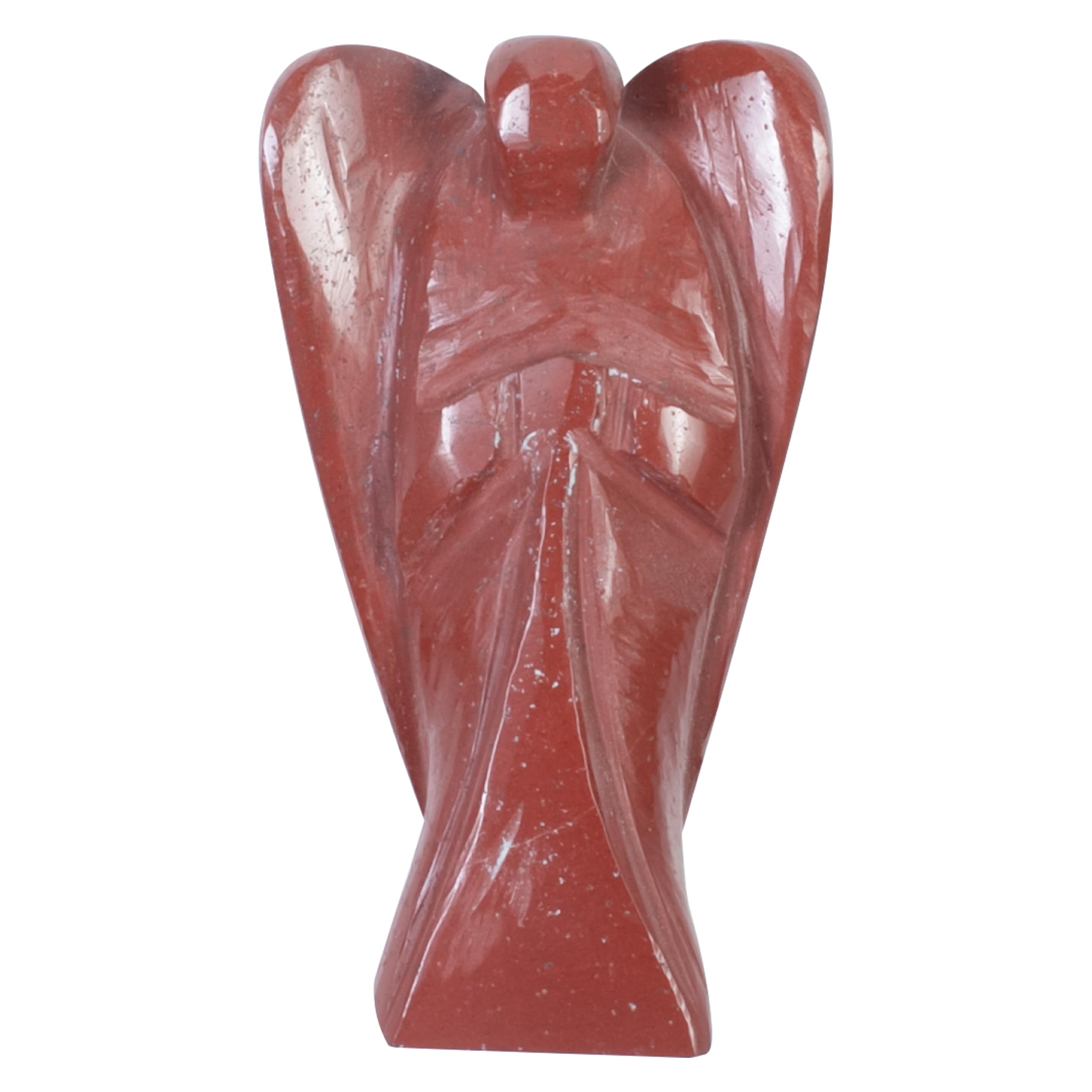 Crocon® Red Jasper Healing Crystal Gemstone Pocket Angel Feng Shui Figurine Hand Carved Peace Reiki Guardian Good Luck Statue Worry Stone Spiritual Ornaments Prayer Gift 2-2.5 Inch