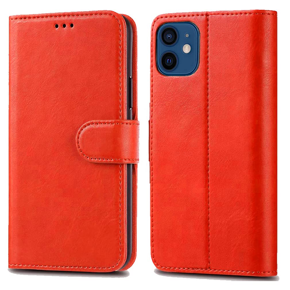 GAPlus iPhone 12 Pro 6.1" Leather Case - Premium Wallet Case Leather Flip Cover For iPhone 12 Pro [Card Holder] [Magnetic Closure] (Red)