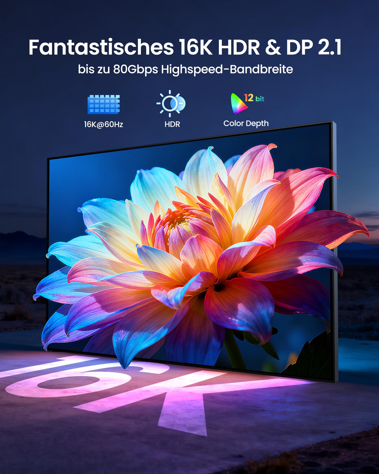 Silkland 80Gbps USB C DisplayPort 2.1 Kabel 2M [16K@60Hz, 8K@240Hz, 4K@960Hz], Unidirektional Thunderbolt 5/4/3 auf DisplayPort Kabel für MacBook Pro/Air, iPad Pro, iPhone 17/16/15, Galaxy S8-S25 3