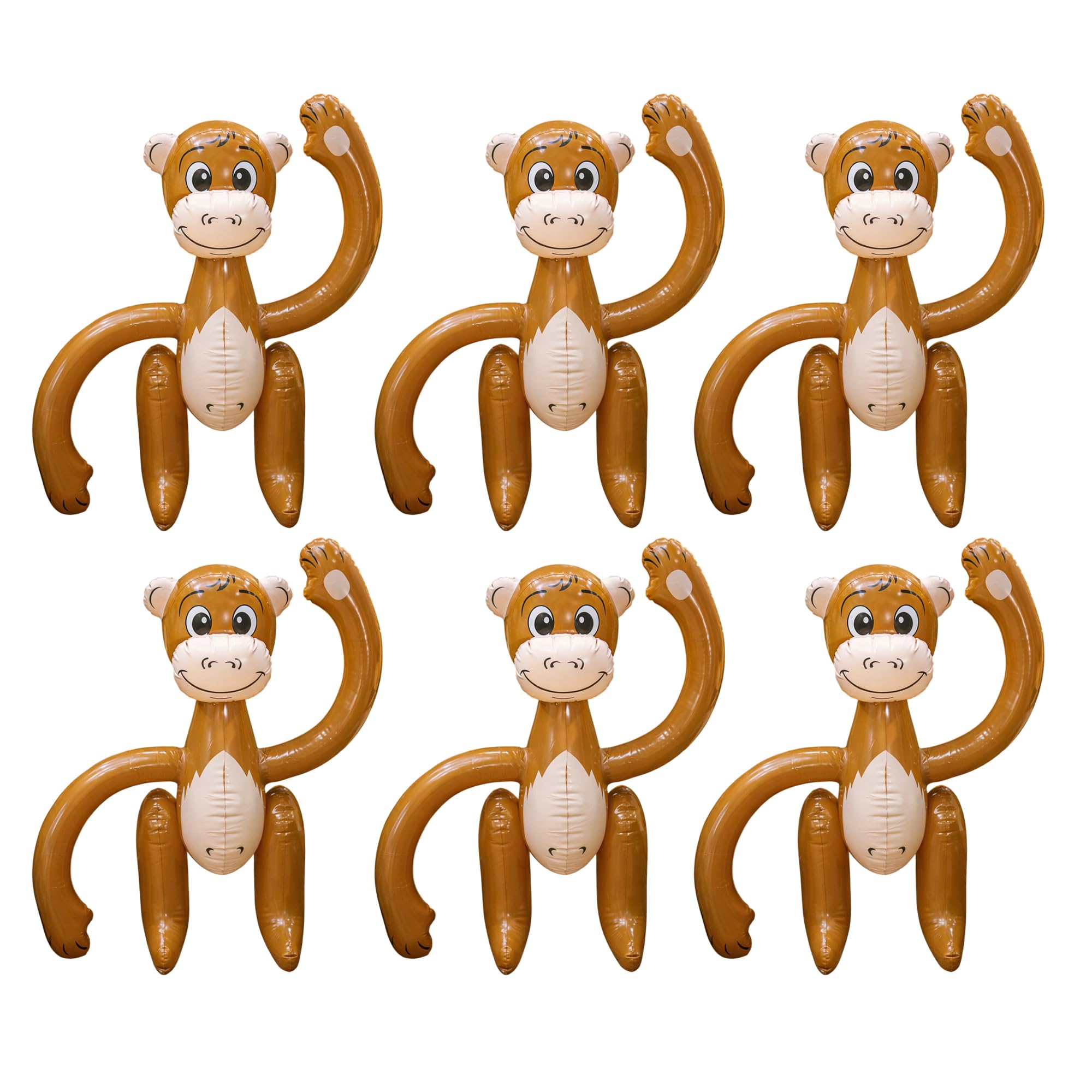 Shatchi 6 Pcs Inflatable Brown Monkey Blow Up Party Decorations 58 cm, Tropical Animal Fancy Dress Props for Hawaiian African, Pool and Beach Parties, Hen Do, Stag Do, Photo Booth and Themed Events