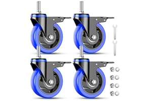 TAYLOON 3 Inch Caster Wheels Heavy Duty Stem Caster 1600Lbs, Threaded Stem Casters 3/8"-16 x 1(Stem Diameter 3/8", Stem Length 1"), Safety Locking Caster Set of 4, Industrial Castor Wheels for Cart,Furniture