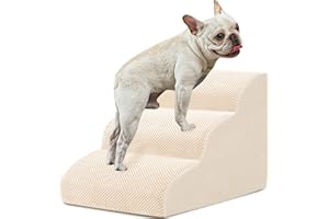 BOMOVA Dog Stairs for Small Dogs, 3-Step Dog Steps for Bed and Couch, High Density Foam Pet Stairs for Small Dogs and Cats, Non-Slip Bottom Dog Ramp, Beige, 2/3/4/5 Steps