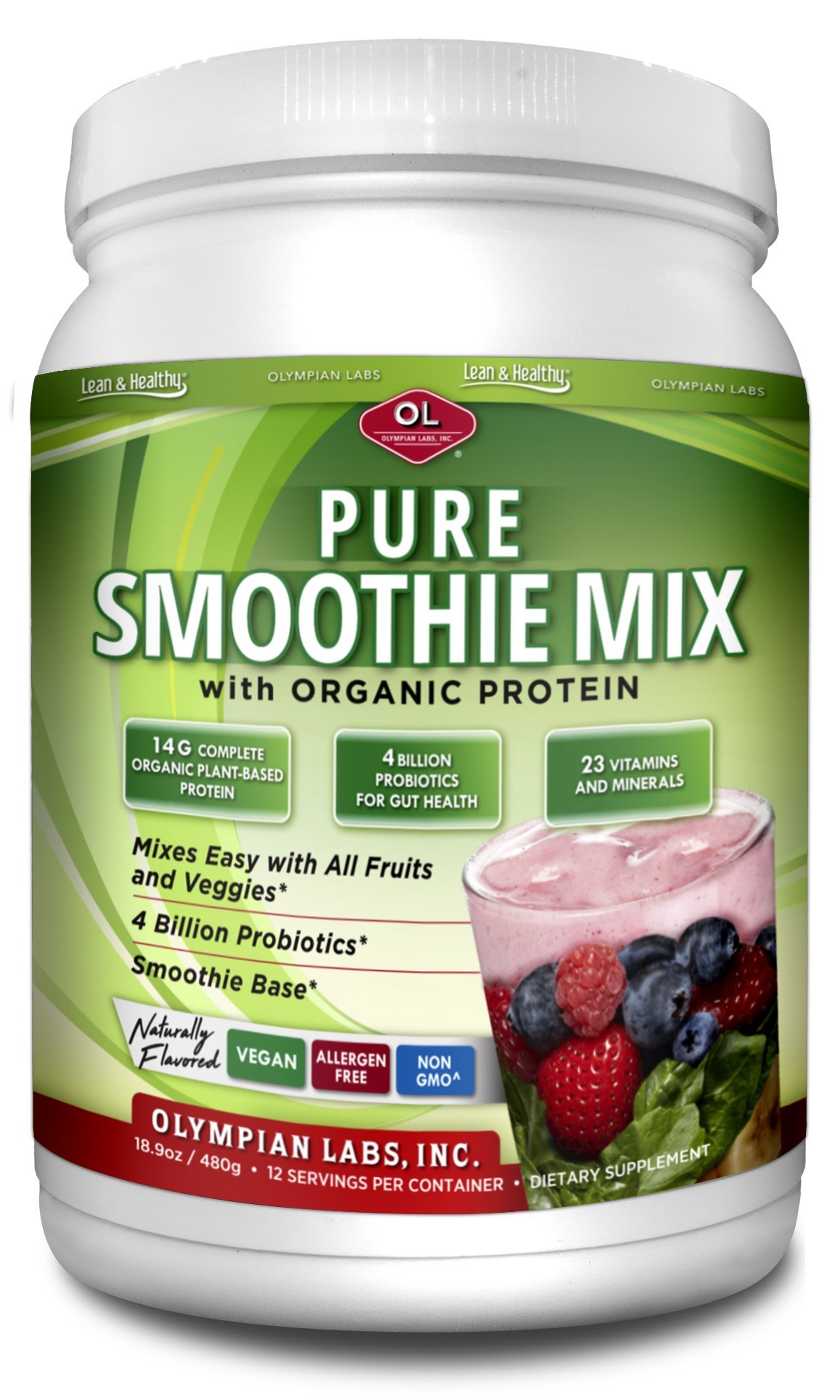 Olympian Labs Pure Smoothie Mix, Pea Protein Powder Plus Probiotics, Vitamins, Minerals, CLA, & Flax Seed.