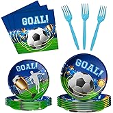 QDIRDEC Soccer Plates and Napkins Soccer Party Supplies Soccer Birthday Party Decorations for Sports Theme Birthday Decorations, Serve 24
