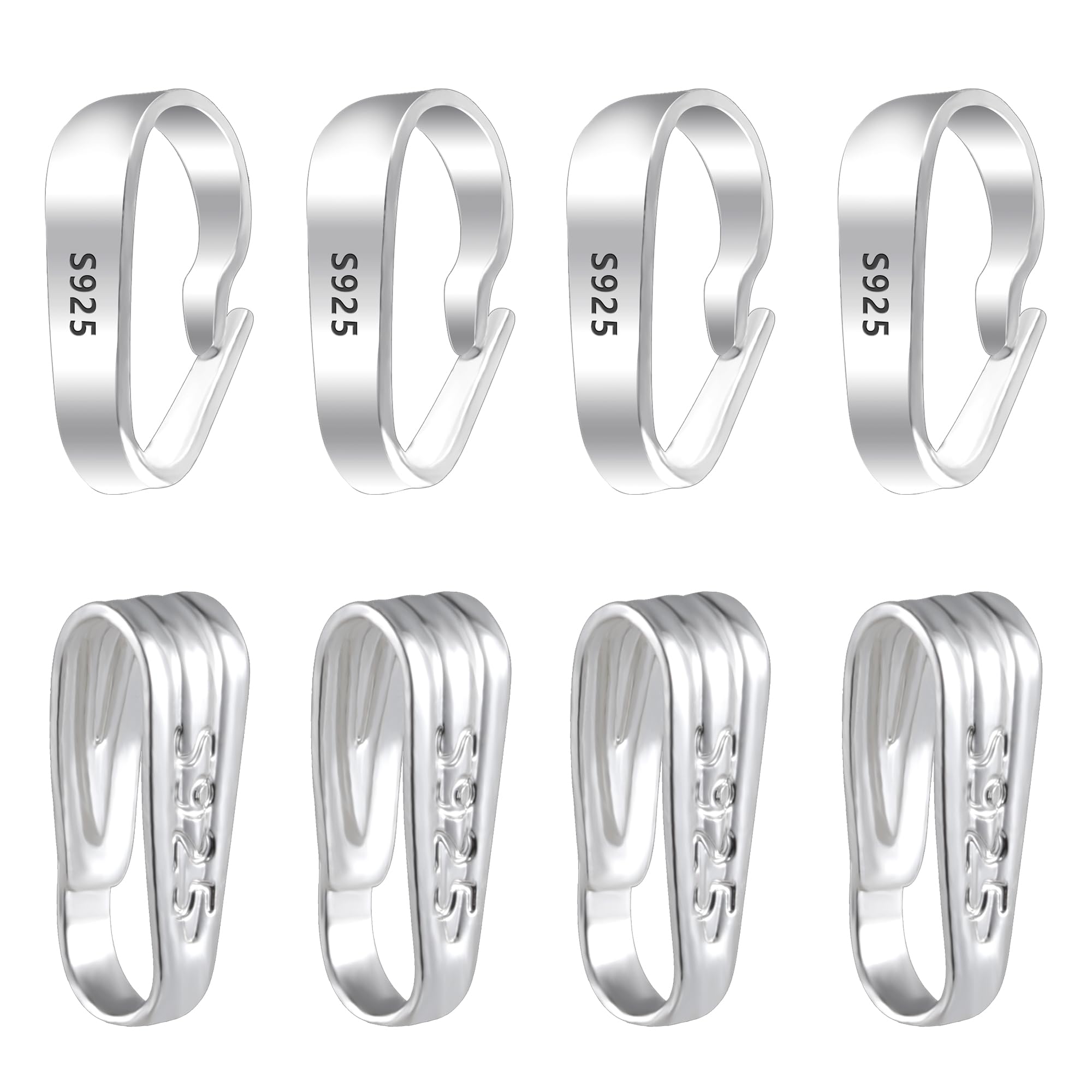 6 Pcs 925 Sterling Silver Pendant Buckle Squeeze Clip Bails for Jewelry Making, Slider Pendant Connectors with Open Loop, Sterling Silver Findings Jewelry Pendants Clasps for Necklace