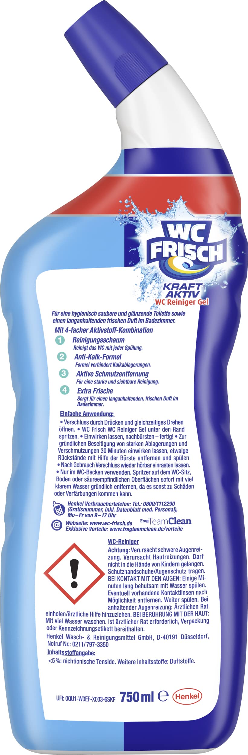 WC Frisch WC-Reiniger Gel Ozeanfrische (750 ml), WC-Reiniger mit Lufterfrischer-Effekt, Toilettenreiniger sorgt für hygienische Frische, mit 4-fach Aktivstoff-Kombination (Packung mit 2) 3