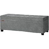 ABHENG Chenille Storage Ottoman Bench with Legs, 43.5&rdquo;W x 15.7&rdquo;D x 15.7&rdquo;H,Metal Frame end of Bed Bench Hold up to 770 LB,Large Storage Chest,Gray UASND621G