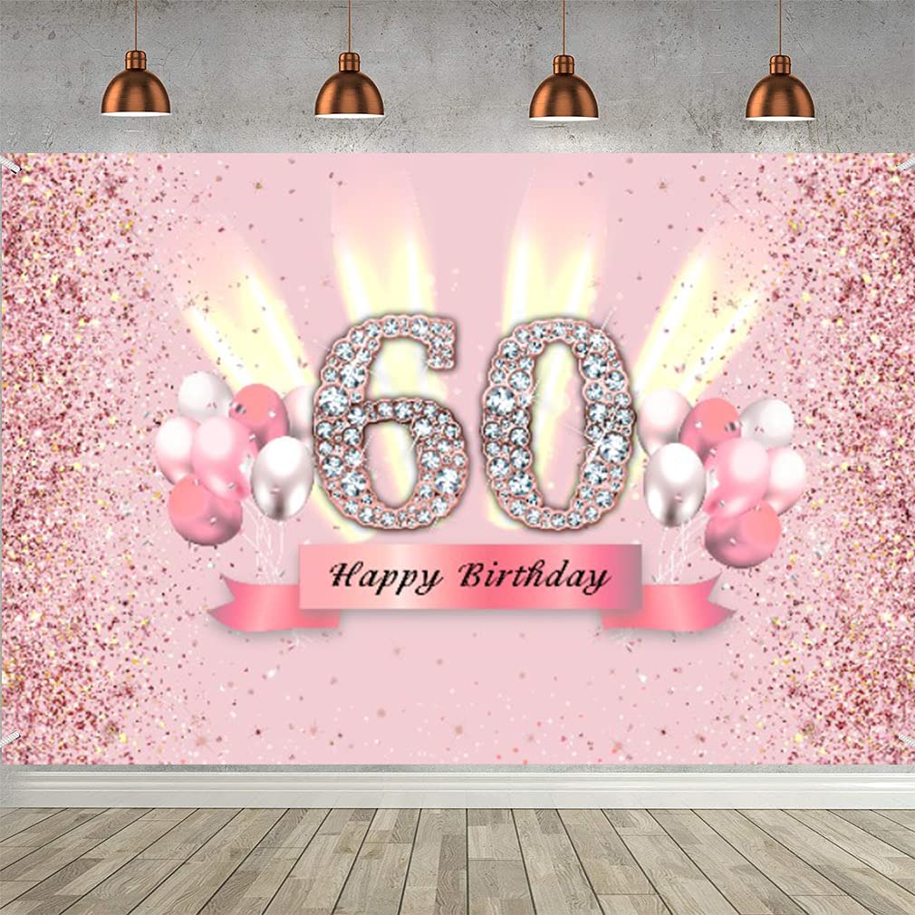 60th Birthday Decoration 60th Birthday Banner Rose Gold Party Decoration Women Fabric Sign Poster 60th Anniversary Party Delivery Birthday Decoration Glitter Pink