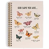 QLMX God Says You Are Beautiful Spiral Notebook, Butterfly Notebook Christian Journal, Lined Journal College Ruled Notebook, Bible Verse Inspirational Hardcover Notebook for Christian Gifts 5.5x8.3
