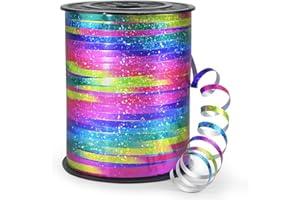 Isaspire 500 Yards Shiny Metallic Curling Ribbon with Spool, 1/5" Holographic Curly Ribbons - Perfect for Gift Wrapping, Florist Flowers, Birthday Party Decorations, Balloon String Ribbon in Rainbow