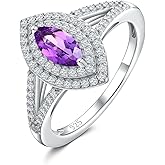 RANDES Marquise Engagement Ring 925 Sterling Silver Created Sapphire/Emerald/Ruby/Aquamarine Gemstone Double Halo Wedding Promies Rings Anniversary Jewelry Size 6-10