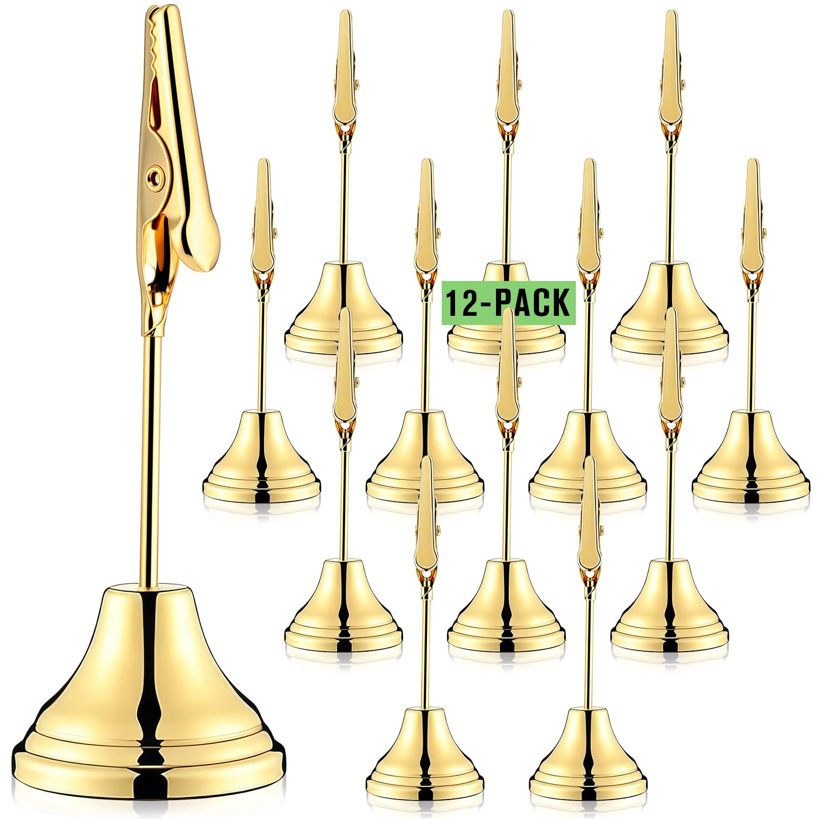 Photo 1 of Skyygemm 12 Pcs Table Number Holders 3 Inch Place Card Holder with Alligator Clip Metal Table Card Holders Table Number Stands Table Sign Holders for Photos, Food Signs, Birthdays, Weddings (Gold)