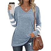Aokosor Sweatshirts for Women Long Sleeve Shirts V Neck Sweaters Tunic Tops for Leggings