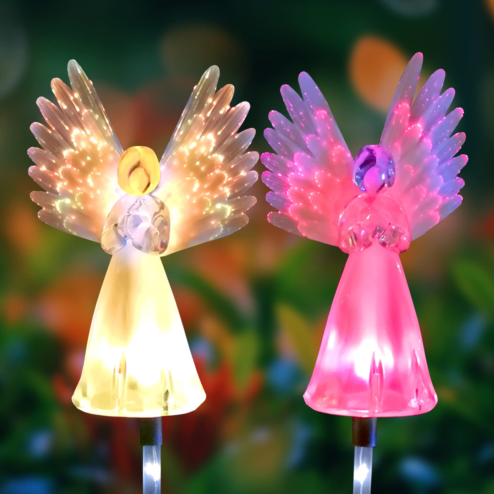 Qualife Solar Angel Lights Outdoor, Garden Gifts for Housewarming Mom Women,Solar Powered Decorative Lights for Garden Yard Patio, Cemetery Grave Decoration, 2 Pack.