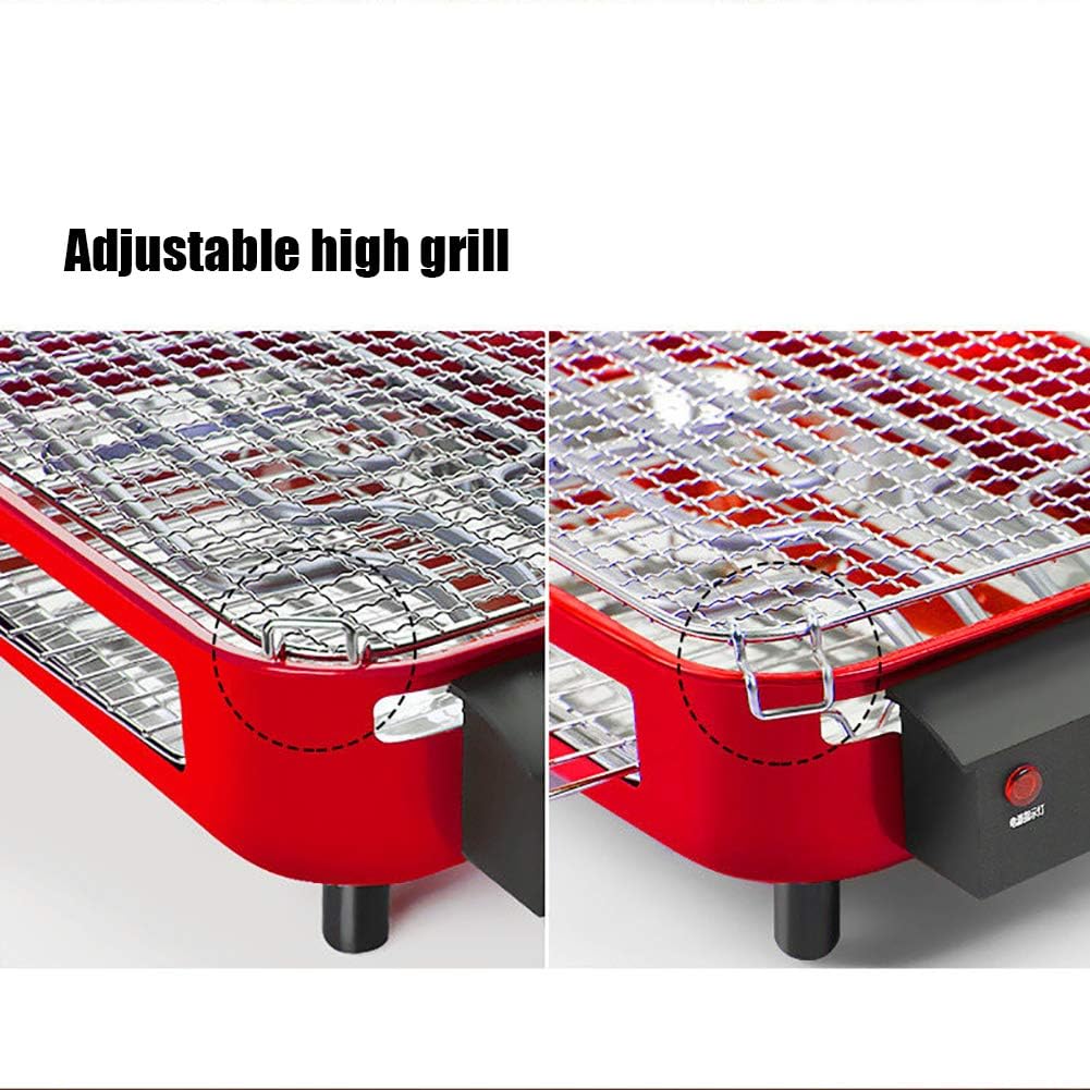 review LIN Adjustable Temperature Control Portable Electric BBQ, Two-Tier Grill Available Charcoal or Electricity,Red