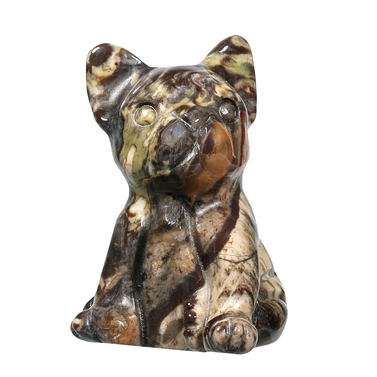 mookaitedecor Crazy Lace Agate Crystal Stone Dog Figurine, Hand Carved Animal Puppy Statue Sculpture Decoration for Home Office Lucky Fortune Gift, Height 1.1-1.38" — image 1