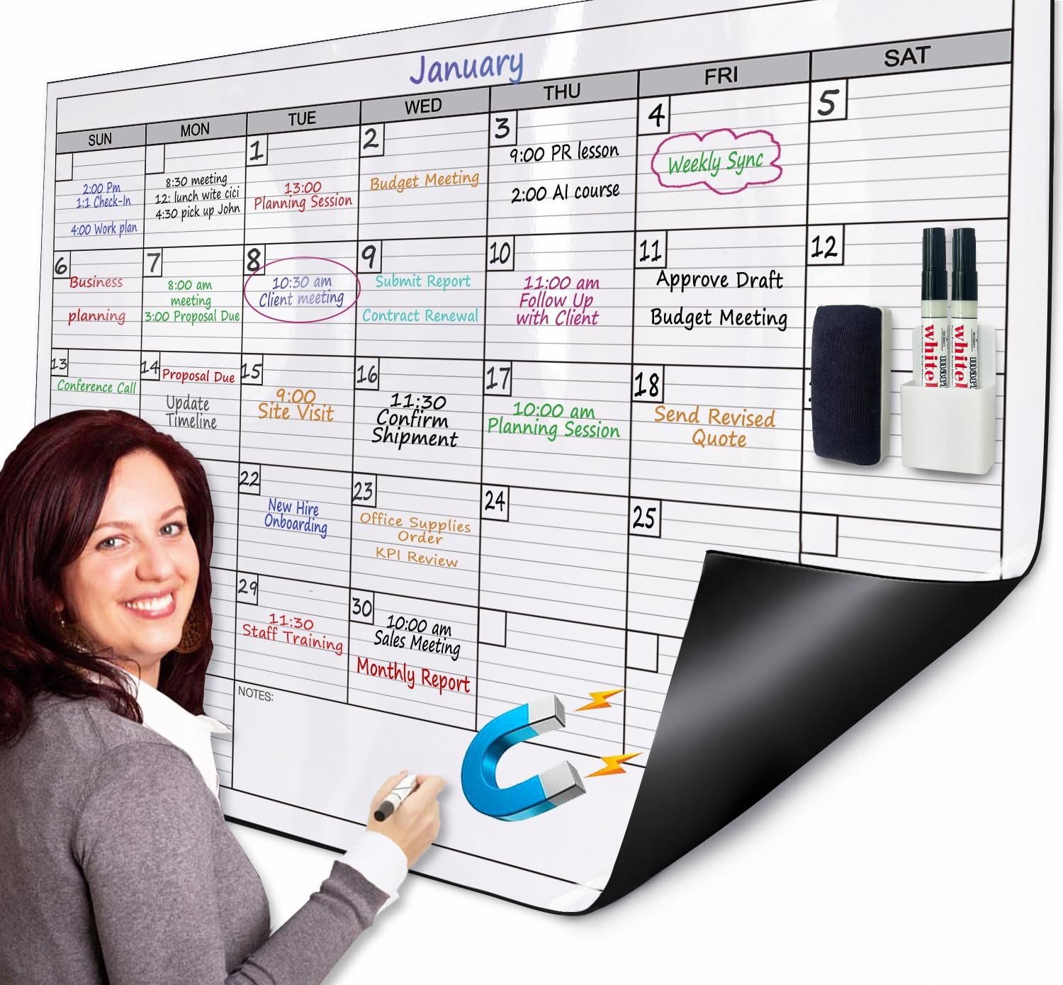 Large Magnetic Dry Erase Calendar for Wall, 38" x 50" Jumbo Monthly Planner, White Board Calendar for Office, Dual-Sided Magnetic Reusable Image