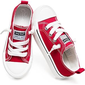 EasyStar Toddler & Little Kid Low Top Canvas Sneakers | Classic Slip On Shoes with Anti-Collision Toe and Cushioned Insole