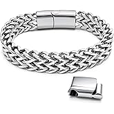 Hoyazvet Stainless Steel Franco Chain Bracelets for Men - 6mm/8mm/10mm/12mm Width, 7.5"/8.3" Length, Black & 18K Metal, Durable and Adjustable Cuban Link Bracelet