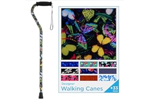 NOVA Medical Products Designer Walking Cane with Offset Handle, Lightweight Adjustable Walking Stick with Carrying Strap, “Butterfly” Design