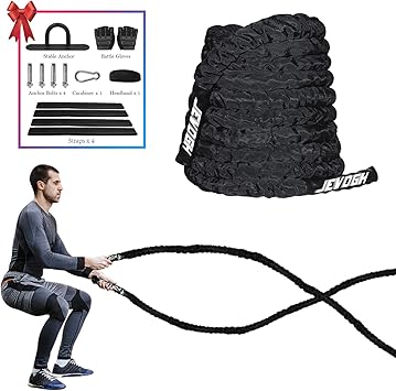 Amazon バトルロープ トレーニングロープ ジムロープ 直径38mm 長さ9m スイングロープ 筋トレ 体幹 フィットネス トレーニング 有酸素運動 全身運動 格闘技 Jevogh なわとび