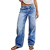 Flamingals Baggy Jeans for Women Mid Rise Straight Leg Stretchy Wash Casual Boyfriend Jeans Trendy
