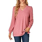 Vrtige Women's Casual V Neck Long Sleeve Side Split Fall Blouse Shirt Tunic Top