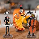 Day of The Dead Figurines Decorations 3Pcs Halloween Skeleton Skull Statue Mariachi Band, Realistic Collectible Folk Musician Players Ornament, Party Festive Indoor Decor (6.5Inch)