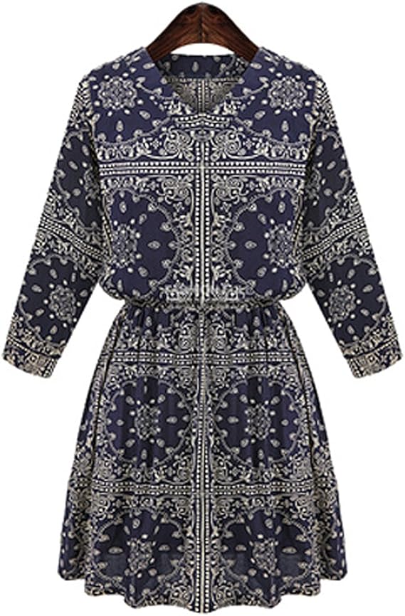 大きいサイズ レディース ワンピース エスニック 長袖 紺 サイケデリック 幾何学柄 T103 ネイビー 6l 5xl ワンピース チュニック 通販 Amazon